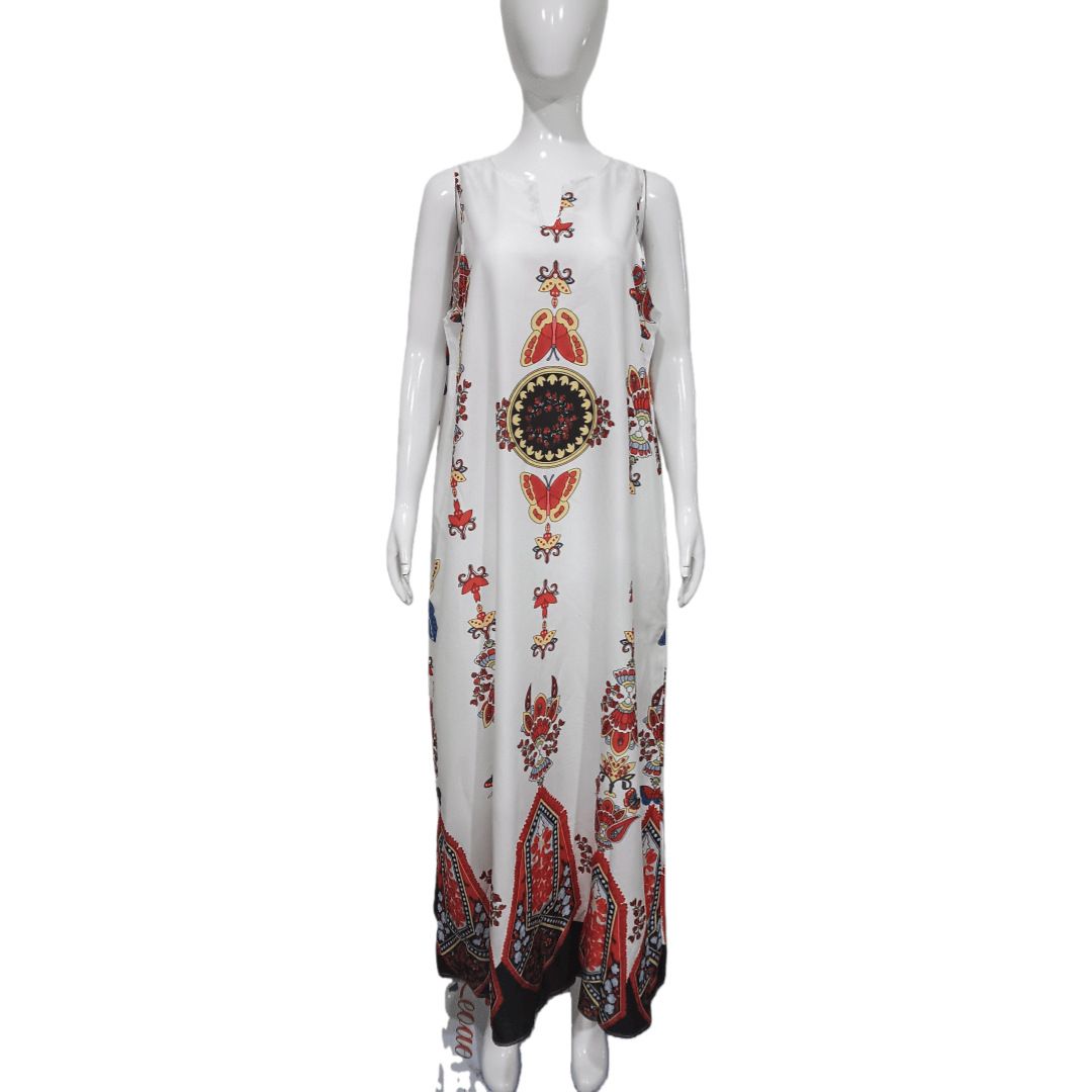 Women's Summer Vintage Printed Dress Literary Style V Neck Sleeveless Dress With Pockets Casual Retro Printed Dress For Ladies_ecoleips.com
