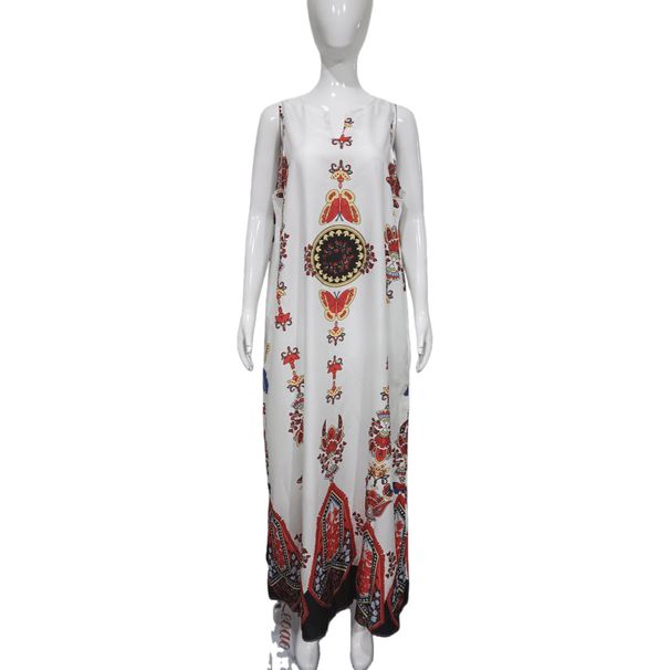 Women's Summer Vintage Printed Dress Literary Style V Neck Sleeveless Dress With Pockets Casual Retro Printed Dress For Ladies_ecoleips.com