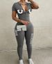 Women's Clothing Fashion One Piece Women's Long Sleeved Letter Printed Trousers_ecoleips.com