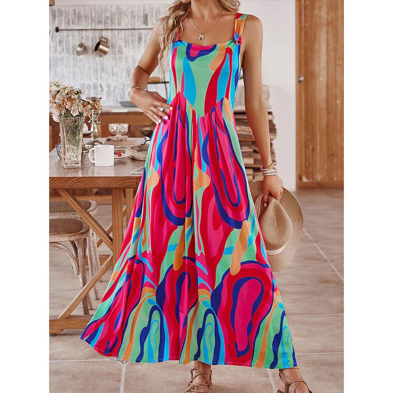 New European And American 2025 Summer Loose Casual Suspenders Sleeveless Printed Dress For Women_ecoleips.com