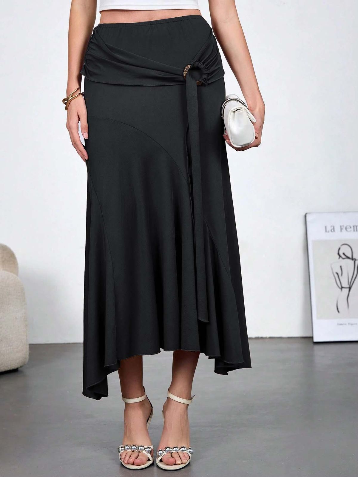 Women's High Waist Slim Fit Bodycon Skirt Autumn New Style Wooden Decor with Flowing Ribbons European And American Cross Border E-commerce_ecoleips.com