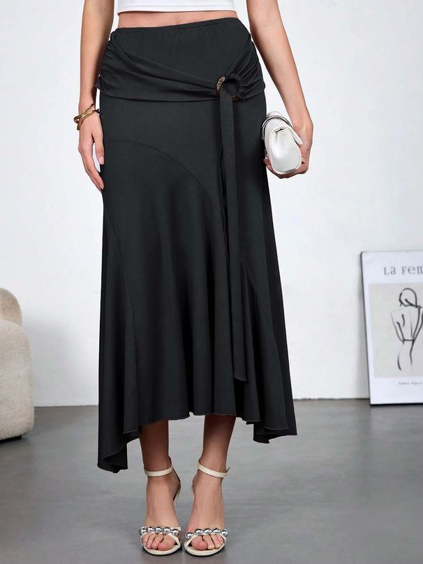 Women's High Waist Slim Fit Bodycon Skirt Autumn New Style Wooden Decor with Flowing Ribbons European And American Cross Border E-commerce_ecoleips.com