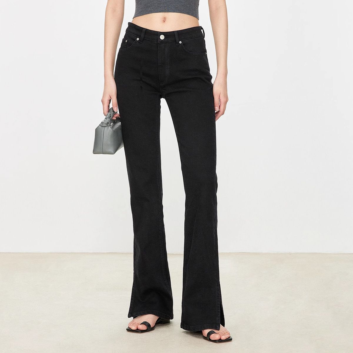 Women's Clothing Slightly Elastic Denim Slightly Flared Pants Classic Slender Legs Side Slits Slim Tall Jeans For Women_ecoleips.com