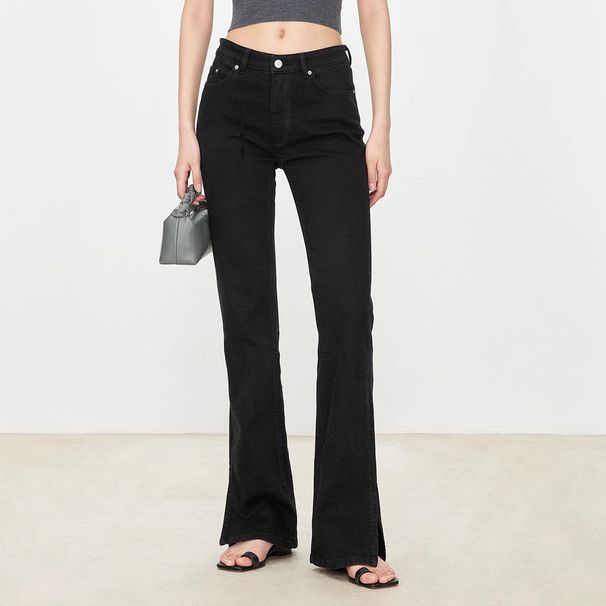 Women's Clothing Slightly Elastic Denim Slightly Flared Pants Classic Slender Legs Side Slits Slim Tall Jeans For Women_ecoleips.com