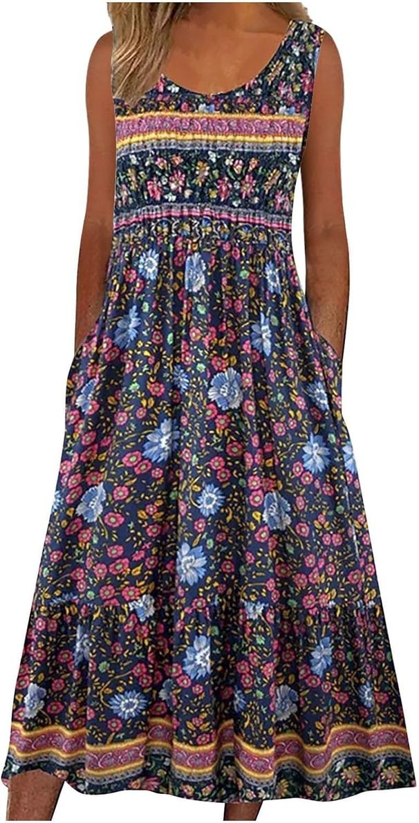 Europe And The United States 2024 Spring And Summer New Print Sleeveless Pullover Dress Women Casual Plus-size Dress_ecoleips.com