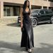 European And American Women's Clothing 2025 Winter New Fashion Sexy Lace Trim Deep V Neck Slim Fit Backless Dress_ecoleips.com