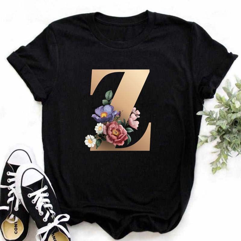 A B C D E English Alphabet Print T Shirt Women New Summer Couples Lovers Female T-Shirt Harajuku Casual Black Tops Tshirts_ecoleips.com