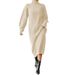 Cashmere-Like Knit Dress – High Neck Long Sleeve Bodycon Sweater Dress For Women (Beige/Black/Wine, S-XL)_ecoleips.com