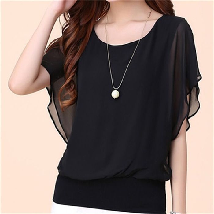 Spring New Plus Size Clothing Fat Mm Summer Short Sleeve Women's T-shirt Loose Slimming Chiffon Shirt Top Women_ecoleips.com
