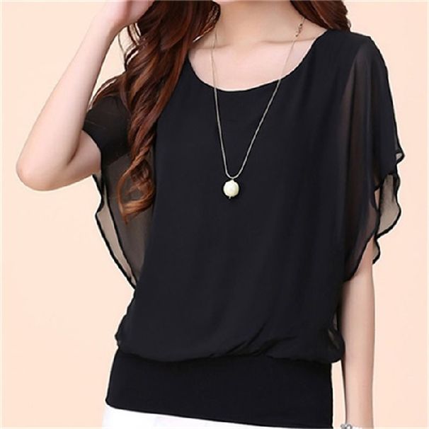Spring New Plus Size Clothing Fat Mm Summer Short Sleeve Women's T-shirt Loose Slimming Chiffon Shirt Top Women_ecoleips.com