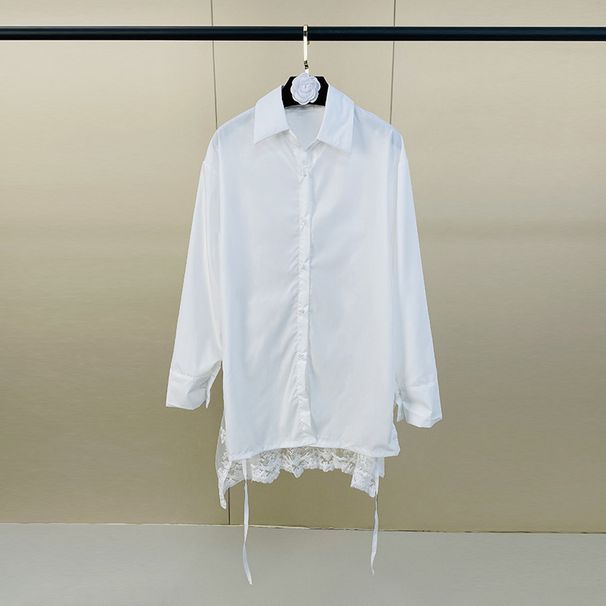 White Lace Shirt for Women Layered Backless Design Loose Fit Sun Protection Mid-Length Unique Stylish Top_ecoleips.com