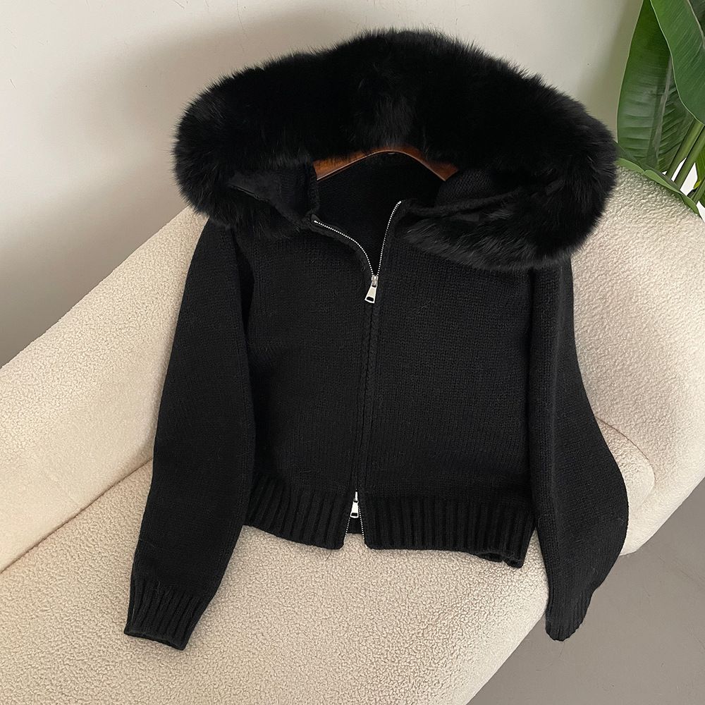 Women's Oversized Hooded Knit Cardigan - Soft Angora Blend, Zipper Front, Casual Korean Style, Spring Layering Essential (Multiple Colors Available)_ecoleips.com