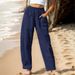 Women's Cotton Linen Wide Leg Pants Casual High Waisted Palazzo Trousers With Pockets Loose Fit Beach Yoga Lounge Pants_ecoleips.com