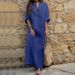 Women's Clothing Women's V Neck Cotton Linen Dress Casual Loose Fit Round Neck Large Pockets For Formal & Casual For Women_ecoleips.com