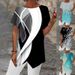 Women's Geometric Print Loose T-Shirt Short Sleeve Irregular Hem_ecoleips.com