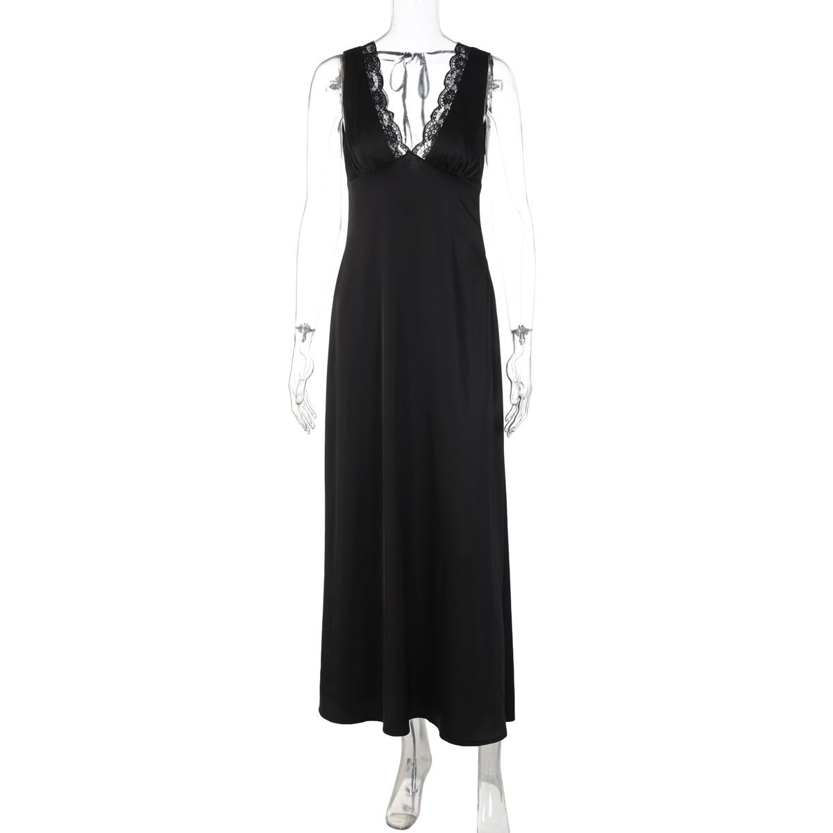 Women's Slim Backless Dress European American Style Fashionable Sexy Deep V Halter Lace Trim Winter_ecoleips.com