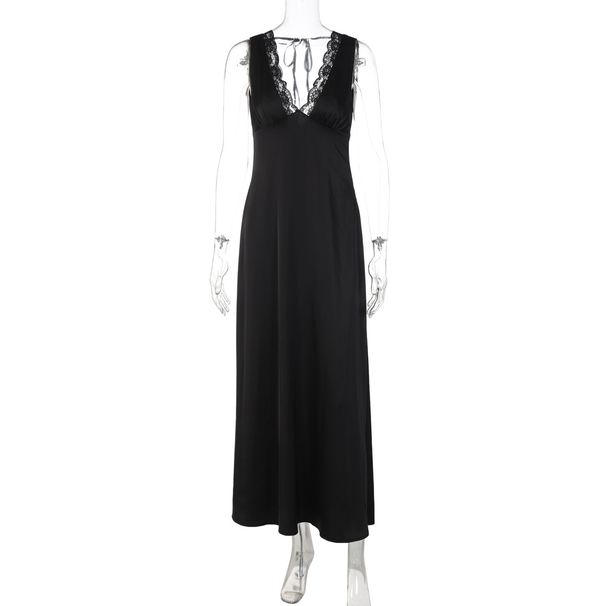 Women's Slim Backless Dress European American Style Fashionable Sexy Deep V Halter Lace Trim Winter_ecoleips.com