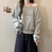 Real Shot Off-Shoulder Long Sleeve Sweatshirt For Women Spring And Autumn Thin Korean Version Loose_ecoleips.com