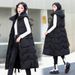 Oversized Hooded Puffer Vest – Knee-Length Winter Sleeveless Jacket For Women (Black/White/Bluish/Fog Blue, M-XXL)_ecoleips.com