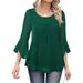 Women's Clothing Summer Hot Selling Three Quarter Sleeve Shirt Pleated Trumpet Sleeve Round Neck Mesh Top_ecoleips.com