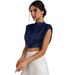 Women's Spring Summer Pleated Blouse Satin Silk Short Shirt_ecoleips.com