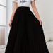 Elegant Pleated Flared Midi Skirt For Women - Black Polyester Skirt, New Style, Perfect For Commute And Travel_ecoleips.com