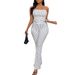 Women's Summer Set Striped Hollow Out Lace Up Top And Pants Two Piece Casual Elegant Outfit_ecoleips.com