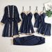 Women's Clothing ladies' pajamas bra pads Gold five piece set simulated silk dress sexy suspender skirt long sleeved nightgown home clothes_ecoleips.com