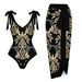 Women's Clothing New Two Piece One Piece Gauze Skirt Swimsuit Multi Color Printing Conservative Sun Protection Swimsuit_ecoleips.com