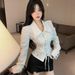 Korean-style Design Cool Zip-up Tie-neck Long-sleeve Shirt For Women, Autumn Waist-cinching Niche Fashion Jacket_ecoleips.com