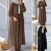 New Muslim Two-Piece For Women, Solid Color, Spring Autumn Sleeve Cardigan Shirt And Long Pants Set_ecoleips.com