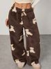 2025 Women's Pajama Pants Autumn Leopard Print Loose Plush Pants -Loose Color Blocking Pajama Trousers Women Clothing_ecoleips.com