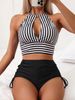 Women's Clothing New Style Two Piece Striped Halter Neck Sexy High Waist Slimming Spa Swimsuit_ecoleips.com
