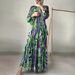Women's Clothing Round Neck Personalized Printing With Belt Long Elegant Dress_ecoleips.com