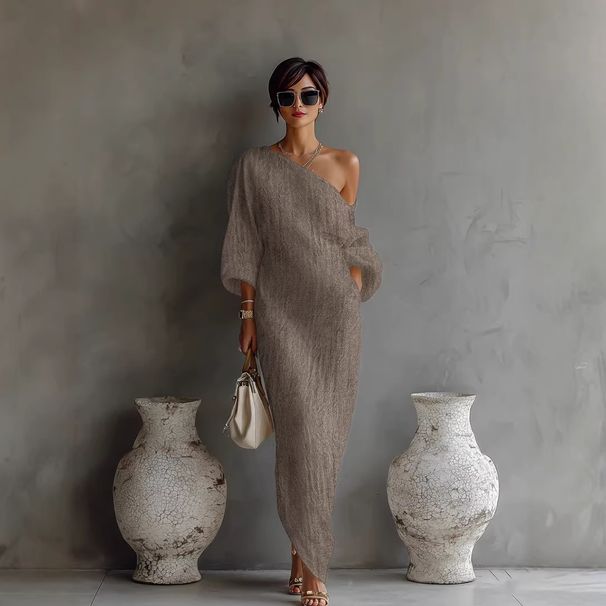 Women's Clothing High-End Women's Long Dress Off-Shoulder Mid-Waist Pullover European American Style Spring/Summer Fashion_ecoleips.com