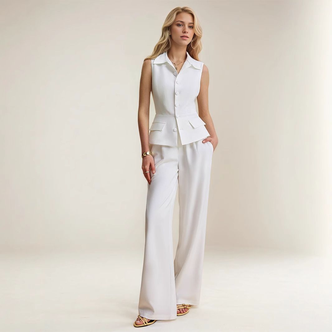 Women's Clothing Fashion Casual Suits Spring And Summer New High End Sleeveless Lapel Slim Vest Wide Leg Pants Women's Clothing_ecoleips.com