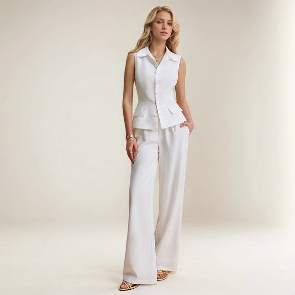 Women's Clothing Fashion Casual Suits Spring And Summer New High End Sleeveless Lapel Slim Vest Wide Leg Pants Women's Clothing_ecoleips.com