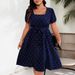 Women's Plus Size Retro Polka Dot Dress - Elegant Square Neck & Wrap Waist | Flared Swing Skirt (S-3XL) | Soft Cotton Blend_ecoleips.com
