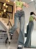 Plus-size Vintage Denim Jeans Women, Summer American Style, New Design With Patchwork, Petite-friendly, Slightly Flared_ecoleips.com