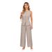 Breathable Sleeveless Top & Wide-Leg Pant Set (Gray/Dark Green) – French-Inspired Tie-Waist, 100% Polyester, Lightweight Work-To-Weekend Outfit_ecoleips.com