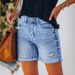 High Waisted Tassel Ripped Denim Shorts Women's European American Style Casual Straight Leg Hot Pants_ecoleips.com
