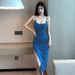 Solid Color Sexy Split Strap For Women 2025 Summer New Waist Slimming Bodycon Midi S Dress_ecoleips.com