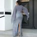 Verve Plus Size Elegant Sexy Sequin V-neck Long Sleeve Evening Party Bridesmaid Dress Women_ecoleips.com