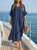 Women's Beach Cover Up Dress Summer V-Neck Loose Fit Long Maxi Dress With Side Slit_ecoleips.com