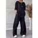 Cross-border European American Style White Linen Collared Shirt And Wide-leg Pants Set For Women, Loose Casual Home_ecoleips.com