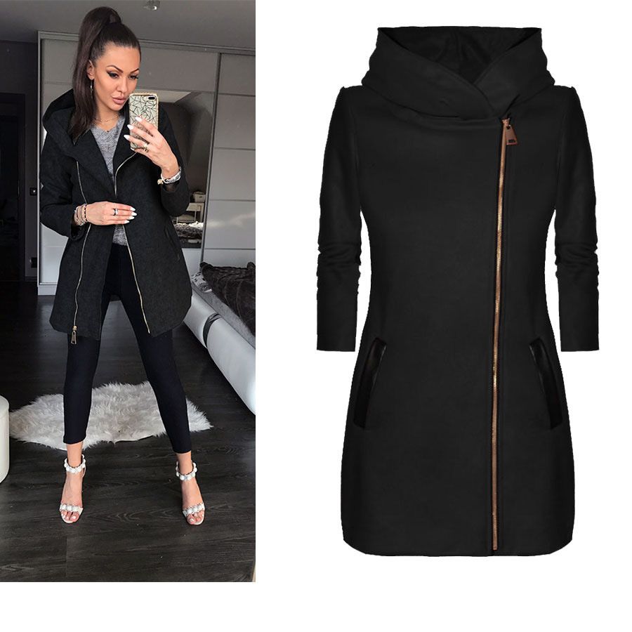 Women's Fleece-Lined Zip-Up Hooded Jacket – Side Zipper Design, Soft & Warm, Trendy Pullover Style (Red/Gray/Black, S-XL)_ecoleips.com