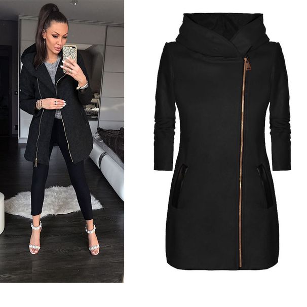 Women's Fleece-Lined Zip-Up Hooded Jacket – Side Zipper Design, Soft & Warm, Trendy Pullover Style (Red/Gray/Black, S-XL)_ecoleips.com