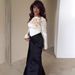 Women's Clothing Color Blocked Satin Long Dress Autumn Floral Slim Fit Women's Clothing Style With Accessories_ecoleips.com