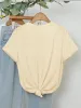 Summer American Retro Y2k Marine Animal Conch Bow Pattern T-shirt Women's Loose Round Neck Street Clothing Half-sleeved Top_ecoleips.com