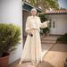 Women's Clothing Hollow Lace Splicing Puff Sleeve Top Large Swing Skirt Two Piece Suit_ecoleips.com